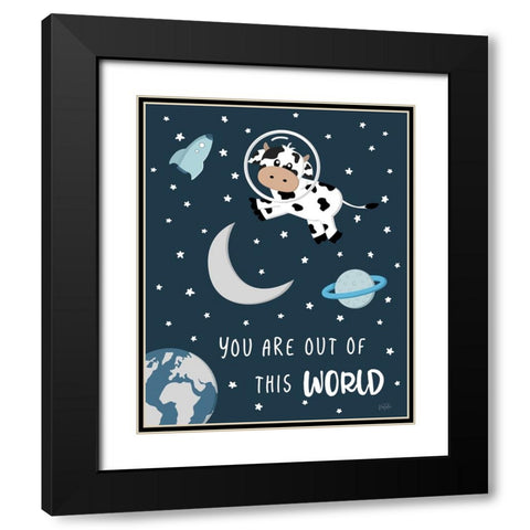 Cow in Space II Black Modern Wood Framed Art Print with Double Matting by Carpentieri, Natalie