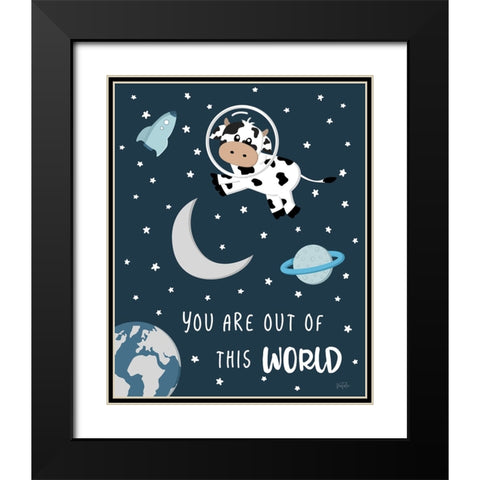 Cow in Space II Black Modern Wood Framed Art Print with Double Matting by Carpentieri, Natalie