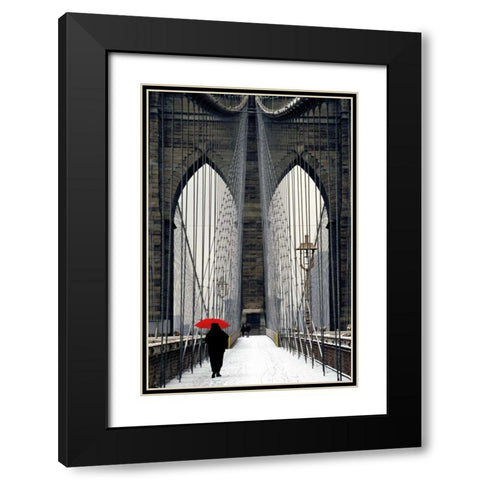 Brooklyn Bridge Meets Red Black Modern Wood Framed Art Print with Double Matting by Cahill, Michael
