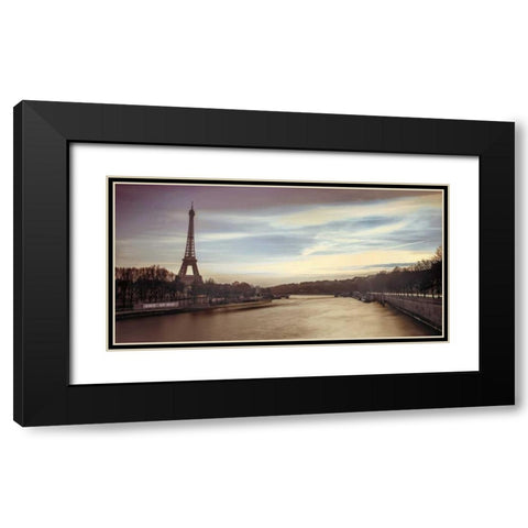 Paris Sunset Black Modern Wood Framed Art Print with Double Matting by Frank, Assaf