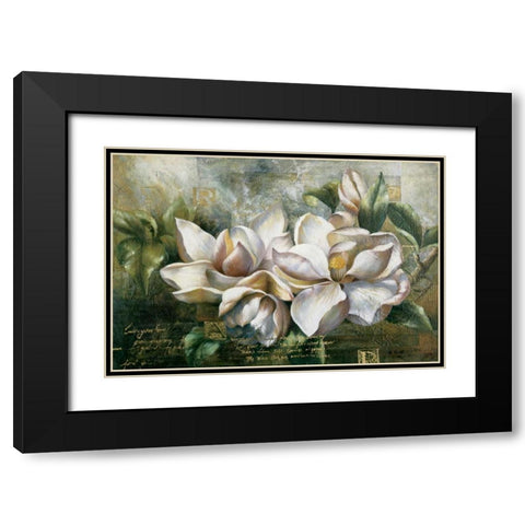Dawning Magnolias Black Modern Wood Framed Art Print with Double Matting by Meng