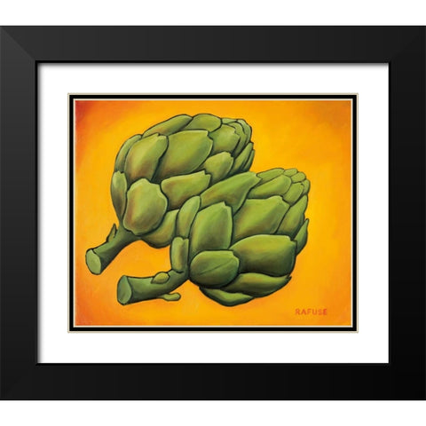 Two Artichokes Black Modern Wood Framed Art Print with Double Matting by Rafuse, Will