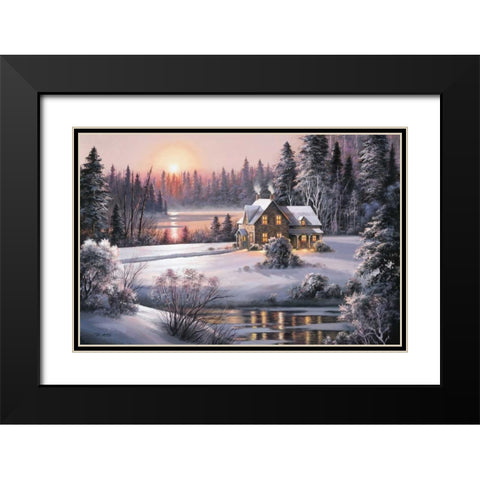 Winter Sunset Black Modern Wood Framed Art Print with Double Matting by Raos, Dubravko