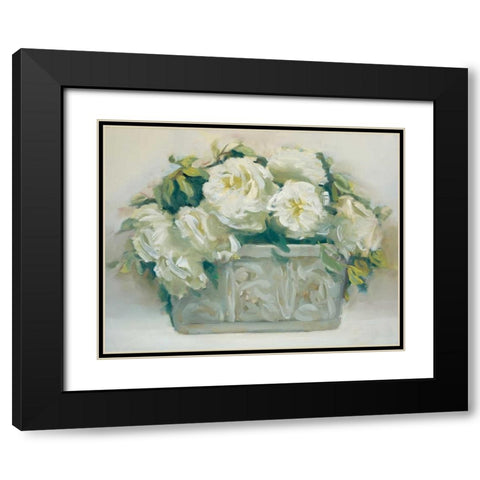 White Roses in Planter Black Modern Wood Framed Art Print with Double Matting by Dern, Andrea