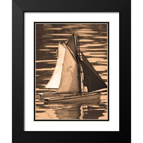 Les Petits Bateaux II Black Modern Wood Framed Art Print with Double Matting by Gilboa, Marina Drasnin