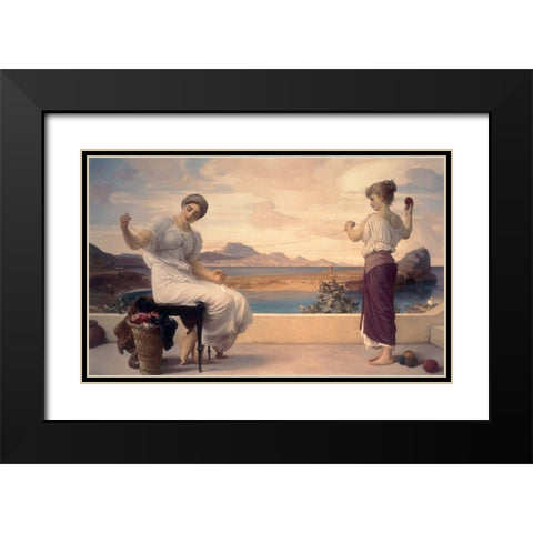 Winding the Skein Black Modern Wood Framed Art Print with Double Matting by Leighton, Lord Frederic