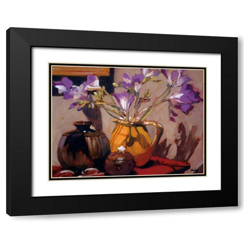 Freesia Floral Black Modern Wood Framed Art Print with Double Matting by Craig, Philip