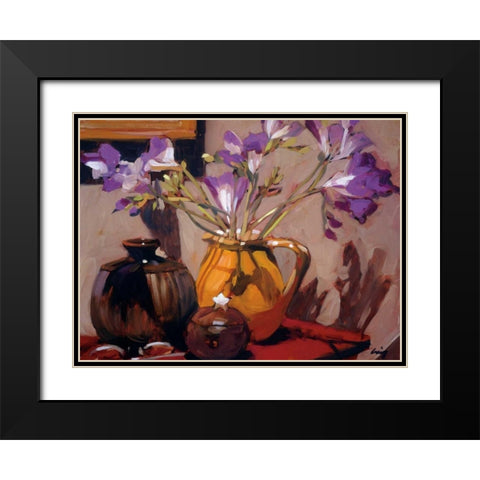 Freesia Floral Black Modern Wood Framed Art Print with Double Matting by Craig, Philip