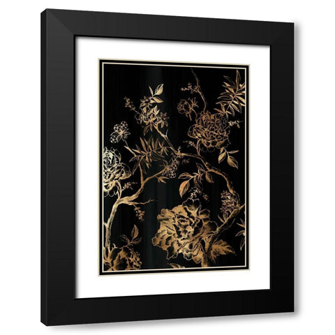 Dark Oriental Blooms Black Modern Wood Framed Art Print with Double Matting by Watts, Eva