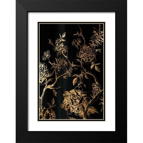 Dark Oriental Blooms Black Modern Wood Framed Art Print with Double Matting by Watts, Eva