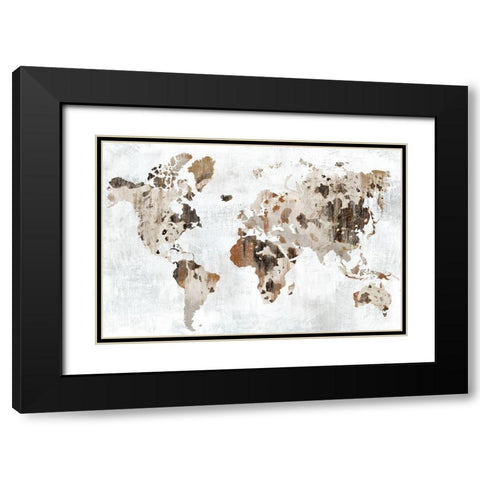 Cowhide Map Black Modern Wood Framed Art Print with Double Matting by PI Studio