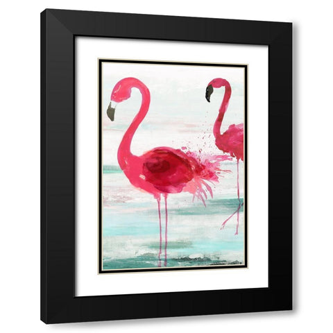 Beach Flamingoes Black Modern Wood Framed Art Print with Double Matting by Wilson, Aimee