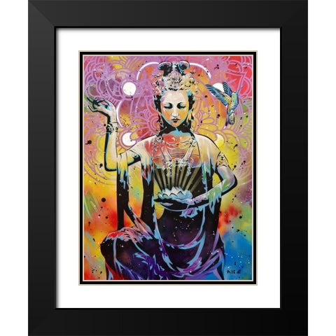 Harmonious Chakra Black Modern Wood Framed Art Print with Double Matting by AbcArtAttack