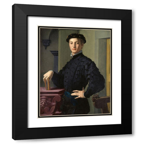 Portrait of a Young Man Black Modern Wood Framed Art Print with Double Matting by Bronzino, Agnolo