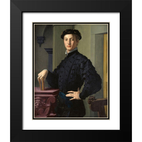 Portrait of a Young Man Black Modern Wood Framed Art Print with Double Matting by Bronzino, Agnolo
