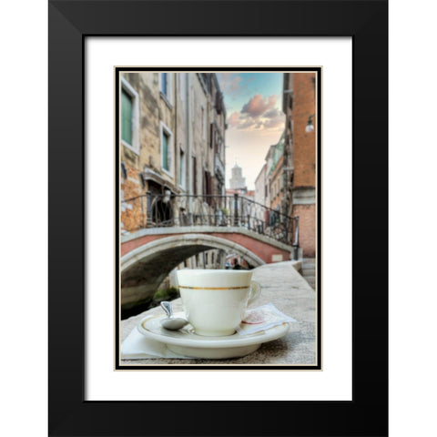 Venetian Canale Caffe #1 Black Modern Wood Framed Art Print with Double Matting by Blaustein, Alan