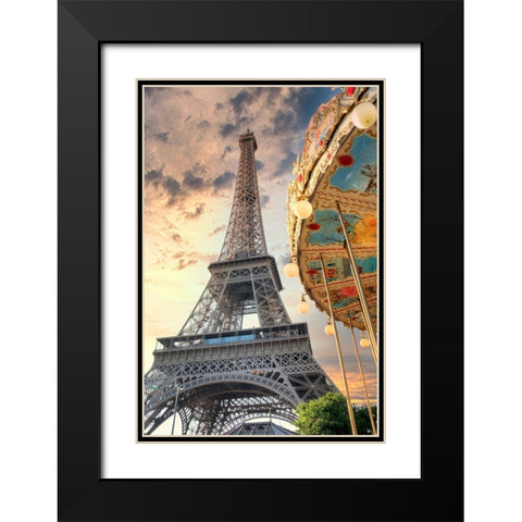 Eiffel Tower and Carousel I Black Modern Wood Framed Art Print with Double Matting by Blaustein, Alan