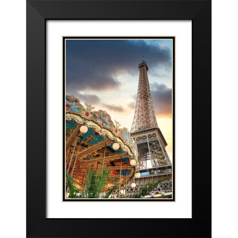 Eiffel Tower and Carousel II Black Modern Wood Framed Art Print with Double Matting by Blaustein, Alan