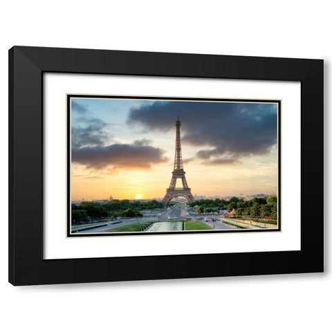 Eiffel Tower Sunset Black Modern Wood Framed Art Print with Double Matting by Blaustein, Alan