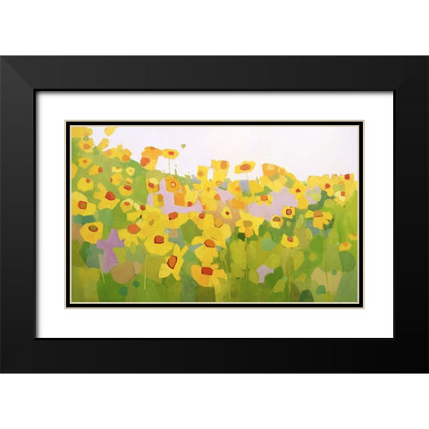 Field of Sunflowers Black Modern Wood Framed Art Print with Double Matting by Becker, Anne