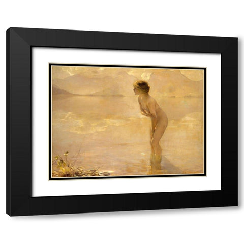 September Morn Black Modern Wood Framed Art Print with Double Matting by Chabas, Paul