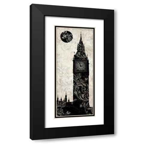 Moon over London Black Modern Wood Framed Art Print with Double Matting by Color Bakery