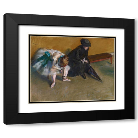 Waiting Black Modern Wood Framed Art Print with Double Matting by Degas, Edgar