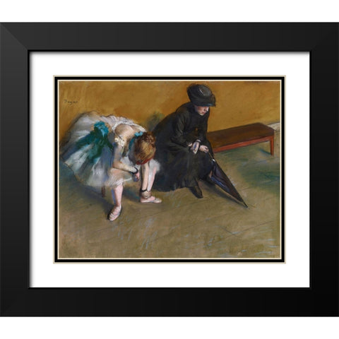 Waiting Black Modern Wood Framed Art Print with Double Matting by Degas, Edgar