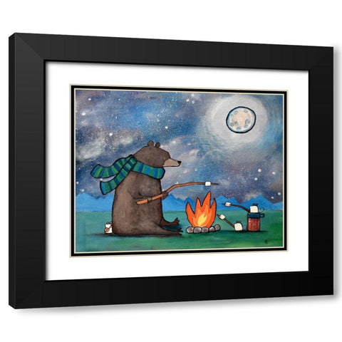 Camping Bear Mouse Black Modern Wood Framed Art Print with Double Matting by Doss, Andrea