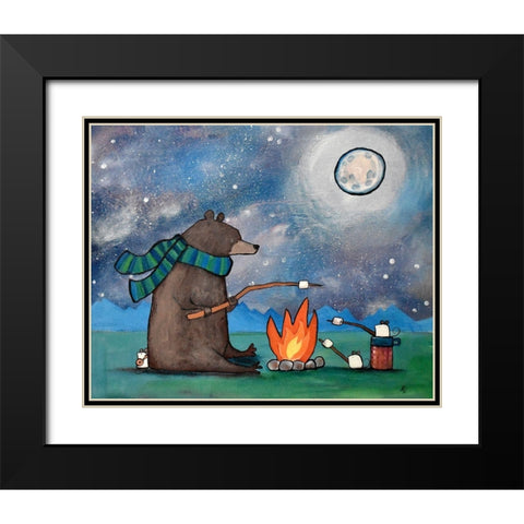 Camping Bear Mouse Black Modern Wood Framed Art Print with Double Matting by Doss, Andrea