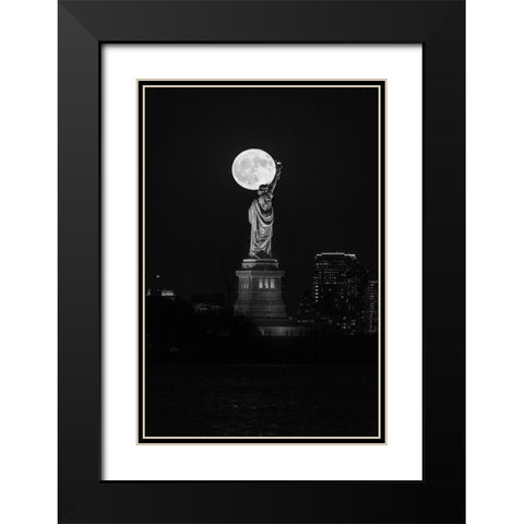 Full Moon New York Black Modern Wood Framed Art Print with Double Matting by Getty, Bruce