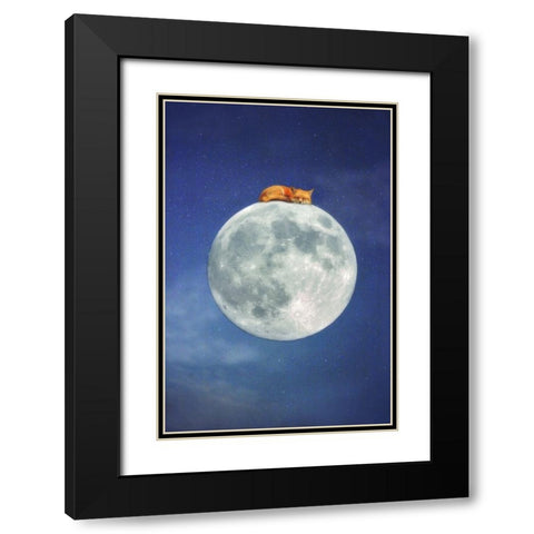 Fox Sleeping on Moon Black Modern Wood Framed Art Print with Double Matting by Grippo-Pike, Carrie Ann