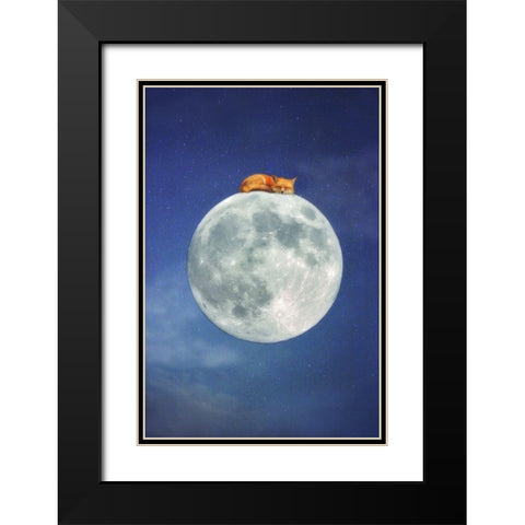 Fox Sleeping on Moon Black Modern Wood Framed Art Print with Double Matting by Grippo-Pike, Carrie Ann