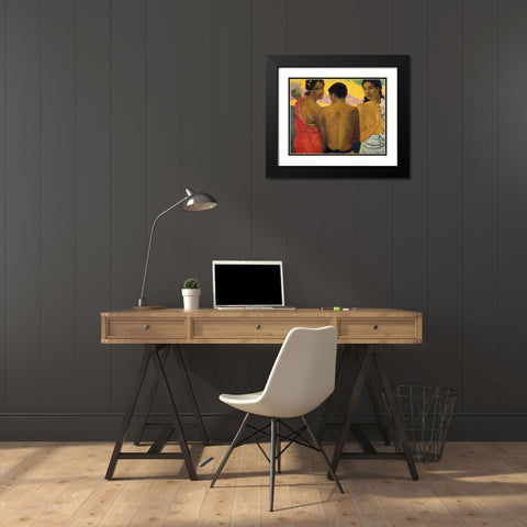 Three Tahitians Black Modern Wood Framed Art Print with Double Matting by Gauguin, Paul
