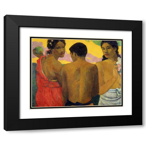 Three Tahitians Black Modern Wood Framed Art Print with Double Matting by Gauguin, Paul