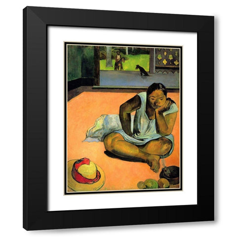 La Boudeuse (Te Faaturuma) Black Modern Wood Framed Art Print with Double Matting by Gauguin, Paul