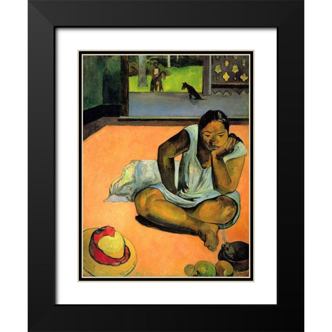 La Boudeuse (Te Faaturuma) Black Modern Wood Framed Art Print with Double Matting by Gauguin, Paul