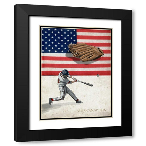 American Sports-Baseball 1 Black Modern Wood Framed Art Print with Double Matting by GraphINC Studio