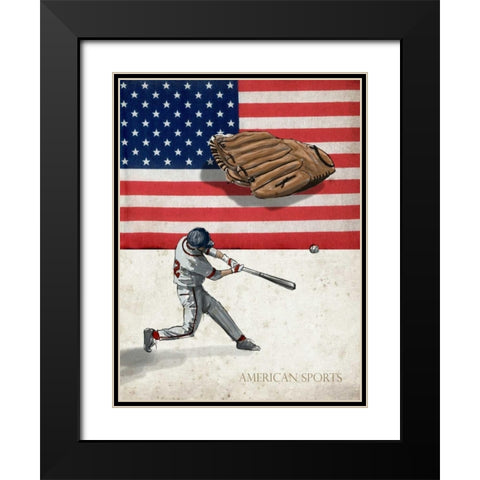 American Sports-Baseball 1 Black Modern Wood Framed Art Print with Double Matting by GraphINC Studio