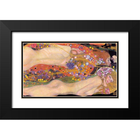 Water Serpents II Black Modern Wood Framed Art Print with Double Matting by Klimt, Gustav