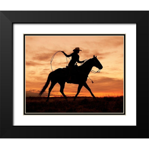 Cowgirl Silhouette Black Modern Wood Framed Art Print with Double Matting by Leacock, J.C.