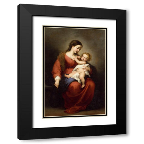 Virgin and Child Black Modern Wood Framed Art Print with Double Matting by Murillo, Bartolome Esteban