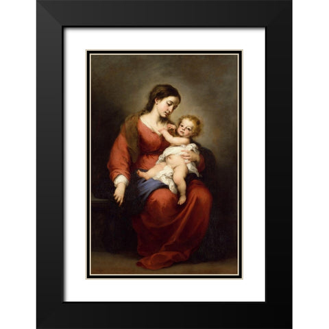Virgin and Child Black Modern Wood Framed Art Print with Double Matting by Murillo, Bartolome Esteban