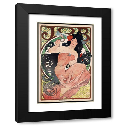 Job - Cigarette Rolling Papers Advertisement Black Modern Wood Framed Art Print with Double Matting by Mucha, Alphonse