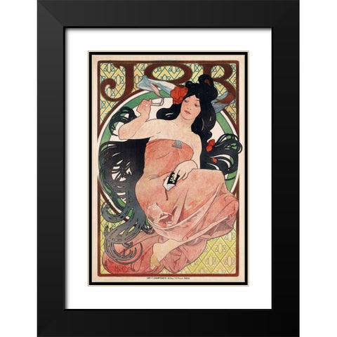 Job - Cigarette Rolling Papers Advertisement Black Modern Wood Framed Art Print with Double Matting by Mucha, Alphonse