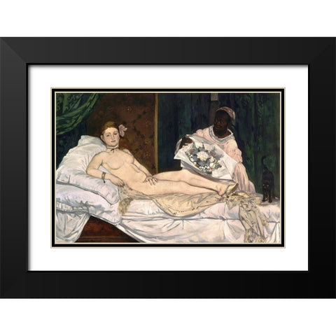 Olympia Black Modern Wood Framed Art Print with Double Matting by Manet, Edouard