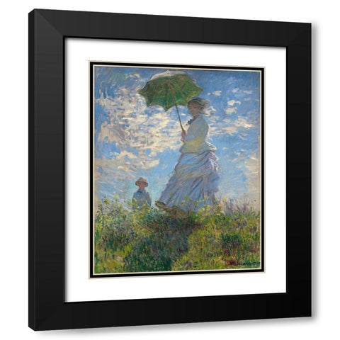 Woman with a Parasol - Madame Monet and Her Son, 1875 Black Modern Wood Framed Art Print with Double Matting by Monet, Claude