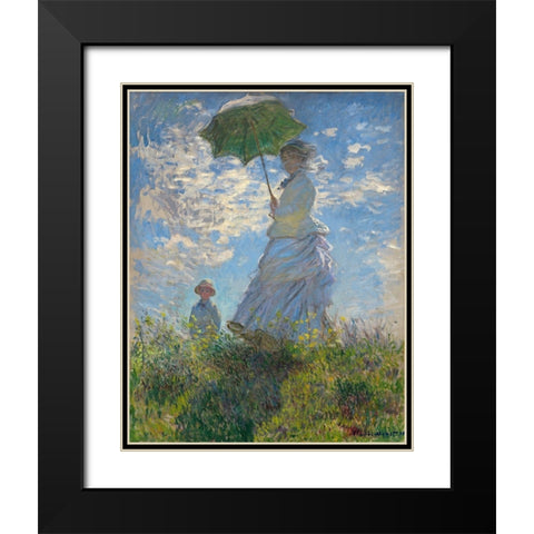 Woman with a Parasol - Madame Monet and Her Son, 1875 Black Modern Wood Framed Art Print with Double Matting by Monet, Claude