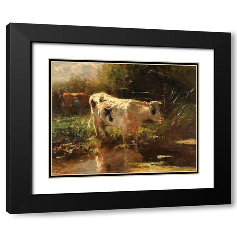 Cow beside a Ditch, c. 1885-1895 Black Modern Wood Framed Art Print with Double Matting by Maris, Willem