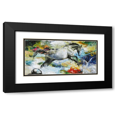Horse Black Modern Wood Framed Art Print with Double Matting by Design Fabrikken